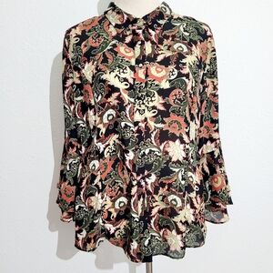 Sami & Jo Long Bell Ruffle Sleeve Paisley Shirt Womens Size Large